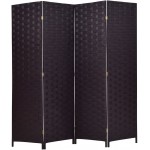 Giantex 6' Tall Folding Room Divider 4 Panel Hinged Decorative Freestanding Woven Paper Rattan Privacy Screens Black