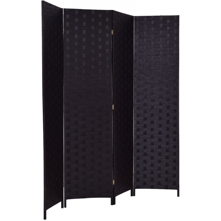 Giantex 6' Tall Folding Room Divider 4 Panel Hinged Decorative Freestanding Woven Paper Rattan Privacy Screens Black