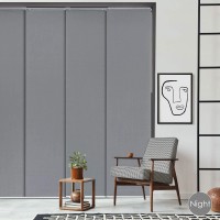 GoDear Design Deluxe Adjustable Sliding Panel Track Blind 45.8"- 86" W x 96" H Extendable 4-Rail Track Room Divider Panels Grey Trimmable Fabric Semi-Privacy Find Me