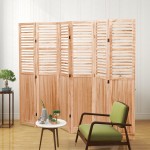 GURLLEU 6 Panel Wood Room Divider 5.6 Ft Tall Oriental Folding Freestanding Privacy Screens Room Dividers for Home Office Bedroom Brown…
