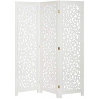 Legacy Decor 3 Panel Solid Wood Screen Room Divider White Color with Decorative Cutouts