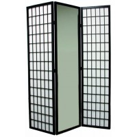 Ore International 3-Panel Black Finish Mirror Room Divider