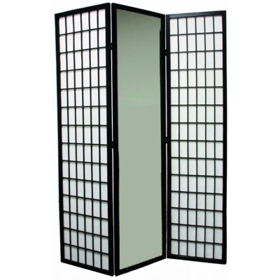Ore International 3-Panel Black Finish Mirror Room Divider