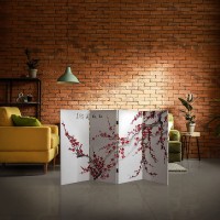 Oriental Furniture 3 ft. Tall Double Sided Plum Blossom Canvas Room Divider