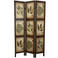 Oriental Furniture 6 ft. Double Sided Botanic Printed Wood Room Divider 3 Panels