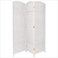Oriental Furniture 6 ft. Tall Diamond Weave Fiber Room Divider  White  3 Panel  71" X 19.5" wide panels
