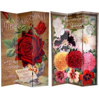 Oriental Furniture 6 ft. Tall Double Sided Flower Seeds Canvas Room Divider Roses