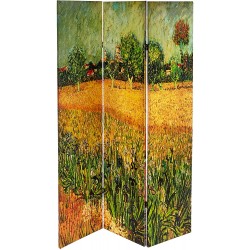 Oriental Furniture 6 ft. Tall Double Sided Works of Van Gogh Canvas Room Divider Cafe Terrace View of Arles