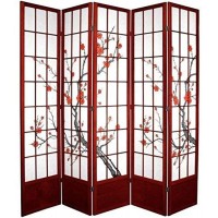 Oriental Furniture 7 ft. Tall Cherry Blossom Shoji Screen Rosewood 5 Panels
