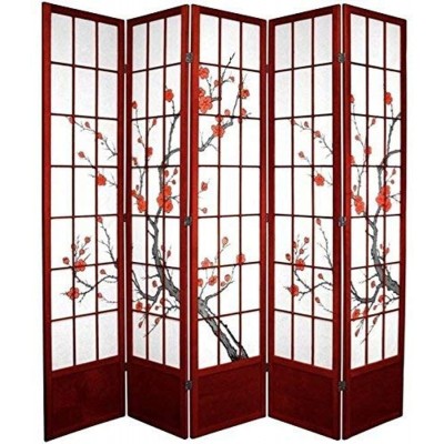 Oriental Furniture 7 ft. Tall Cherry Blossom Shoji Screen Rosewood 5 Panels