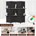 OUTGAVA HighQuality 4 Panel Room Divider 6Ft Tall Folding Privacy Wall Divider with 2 Display Shelves Weave Fiber Partition Screen for Freestanding Room Separator Black