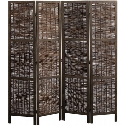 Praktiban 5.7 Ft 4 Panels Room Dividers Vintage Weaven Wooden Privacy Screen Folding Wall Divider,Space Seperate Walnut