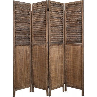 Proman Products Rancho Shutter 4 Panel Room Divider FS17190 Folding Screen Privacy Screen Room Partition Paulownia Wood Max Extend 60.75" W x 0.75" D x 67" H Rustic Brown