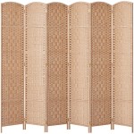 RHF 6 ft. Tall-Extra Wide-Diamond Weave Fiber Room Divider,Double Hinged,6 Panel Room Divider Screen Room Dividers and Folding Privacy Screens 6 Panel Freestanding Room Dividers-Natural 6 Panel