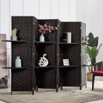 RHF 6 ft.Tall-Extra Wide-Diamond Weave Fiber 6 Panels Room Divider 6 Panels Screen Folding Privacy Partition Wall With 2 Display Shelves Room divider with Shelves Freestanding 2 Shelves 6 Panel