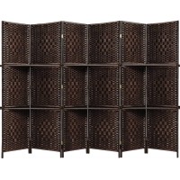 RHF 6 ft.Tall-Extra Wide-Diamond Weave Fiber 6 Panels Room Divider 6 Panels Screen Folding Privacy Partition Wall With 2 Display Shelves Room divider with Shelves Freestanding 2 Shelves 6 Panel
