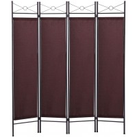 Room Divider Folding Privacy Screen Home Office Fabric Metal Frame Brown