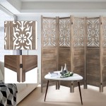 Rose Home Fashion RHF 5.6 ft. Tal Room Divider,Double Hinged Folding Panel Screen Floral Cut-Out Room Dividers and Folding Privacy Screens Freestanding 6 Panel,Brown