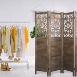 Rose Home Fashion RHF 5.6 ft. Tal Room Divider,Double Hinged Folding Panel Screen Floral Cut-Out Room Dividers and Folding Privacy Screens Freestanding 6 Panel,Brown