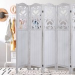 Rose Home Fashion RHF 5.6 ft. Tall- Cutout Room Divider,Double Hinged Folding Room Dividers,Panel Screen Room Dividers and Folding Privacy Screens Free Standing,6 Panel,White