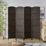 Rose Home Fashion RHF 6 ft.Tall-15.7" Wide Diamond Weave Fiber 4 Panels Room Divider 4 Panels Screen Folding Privacy Partition Wall Room Divider Freestanding 4 Panel Dark Coffee