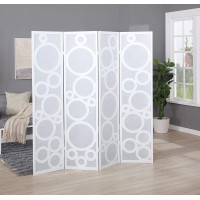 Roundhill Furniture Arvada 4-Panel Wood Room Divider with Circle Pattern White