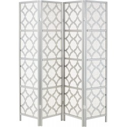 Roundhill Furniture Quarterfoil Infused Diamond Design 4-Panel Room Divider Silver