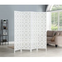 Roundhill Furniture Quarterfoil Infused Diamond Design 4-Panel Room Divider White