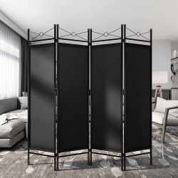 Sandinrayli 4-Panel Steel Room Divider Screen Fabric Folding Partition Home Office Privacy Screen Escpresso Black