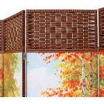 THY COLLECTIBLES Decorative Freestanding Woven Bamboo & Canvas Print 4 Panels Hinged Panel Screen Portable Folding Room Divider Forest Park