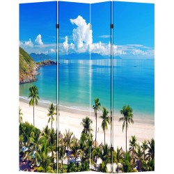 TOA 4 & 6 Panel Office Wood Folding Screen Decorative Canvas Privacy Partition Room Divider Beach Huts 4 Panels …