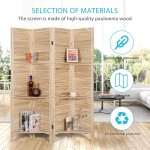 VIVOHOME 5.6 Ft Tall 4 Panel Decorative Folding Wood Room Divider with 3 Display Shelves Foldable Privacy Screen Freestanding Partial Partition for Home Bedroom Office Restaurant