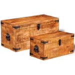 Festnight Set of 2 Mango Wood Storage Chest Box Wooden Trunk Case Cabinet Container with Handles for Bedroom Closet Home Organizer Collection