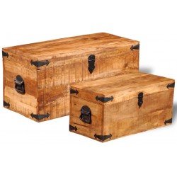 Festnight Set of 2 Mango Wood Storage Chest Box Wooden Trunk Case Cabinet Container with Handles for Bedroom Closet Home Organizer Collection