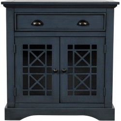 Fuara Retro Storage Cabinet wih Doors and Big Wood Drawer Home Office Furniture Storage Chest Antique Navy