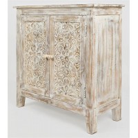 Jofran Global Archive Hand Carved Accent Chest Cabinet 32' Weathered White
