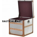 NauticalMart Modern Medium Square Metal Lockable Storage Trunk Chest Wooden Lats