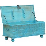 OUSEE Storage Chest Solid Mango Wood Blue 39.4"x15.8"x16.1"