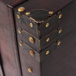 Retro Brown Wood Treasure Chest,26x15x15.7inch Jewelry Box Organizer Storage Trunk Treasure Case with Latches Box Iron Lock Leather for Living Room Decorative