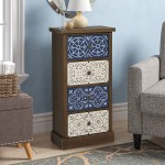 Sophia & William 4-Drawer Accent Chest Rustic Storage Cabinet with Blue and White Patterns for Living Room Bedroom Entryway 31.5’’ Tall
