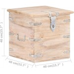 Storage Chest Solid Acacia Wood Storage Trunk with Two Side Handles for Bedroom Living Room Lockable 15.7"x15.7"x15.7" White