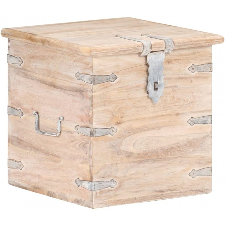 Storage Chest Solid Acacia Wood Storage Trunk with Two Side Handles for Bedroom Living Room Lockable 15.7"x15.7"x15.7" White