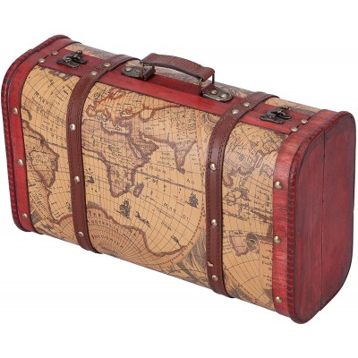 Treasure Chest Vintage Wooden Suitcase Portable Composite Wood Map Pattern Design Vintage Storage Chest | 37.5 x 23 x 13.5 cm |