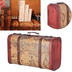 Vintage Suitcase Composite Wood Portable Treasure Chest Map Pattern Design Vintage Storage Chest