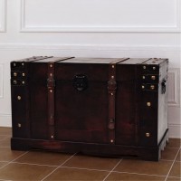 Vintage Treasure Chest Sturdy Chipboard Storage Trunk with Metal Latch for Home Livingroom Bedroom Cafe Bar Hotel