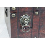 Vintiquewise QI003316 Antique Wooden Pirate Chest with Lion Rings and Lockable Latch