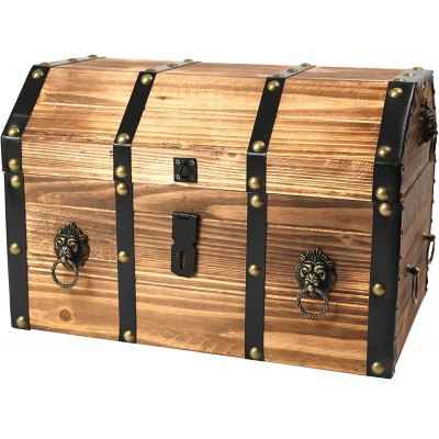 VintiquewiseTM Large Wooden Pirate Lockable Trunk with Lion Rings