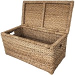 Wholestory Collective Handwoven Wicker 35" Banana Leaf Storage Trunk and Chest Toybox XL Organizers with Lid Natural Color with Handles