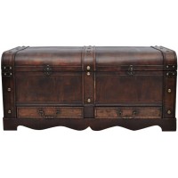 Wooden Treasure Chest Old-Fashioned Antique Vintage Style Storage Box Trunk Cabinet for Bedroom Closet Home Organizer Collection Furniture Decor,Brown 35.4 x 20 x 16.5 inch