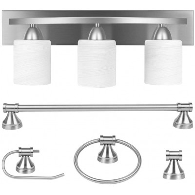 3-Light Bathroom Vanity Light Fixture 5 Piece All-in-One Bath Sets Bar Towel Ring Robe Hook Toilet Paper Holder Brushed Nickel with White Frosted Glass Vanity Light by PARTPHONER